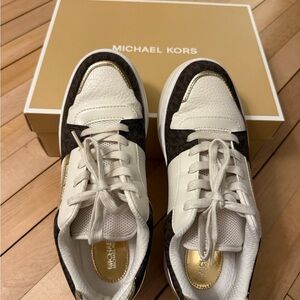 Michael Kors White, Brown and Gold Low-Top Sneakers